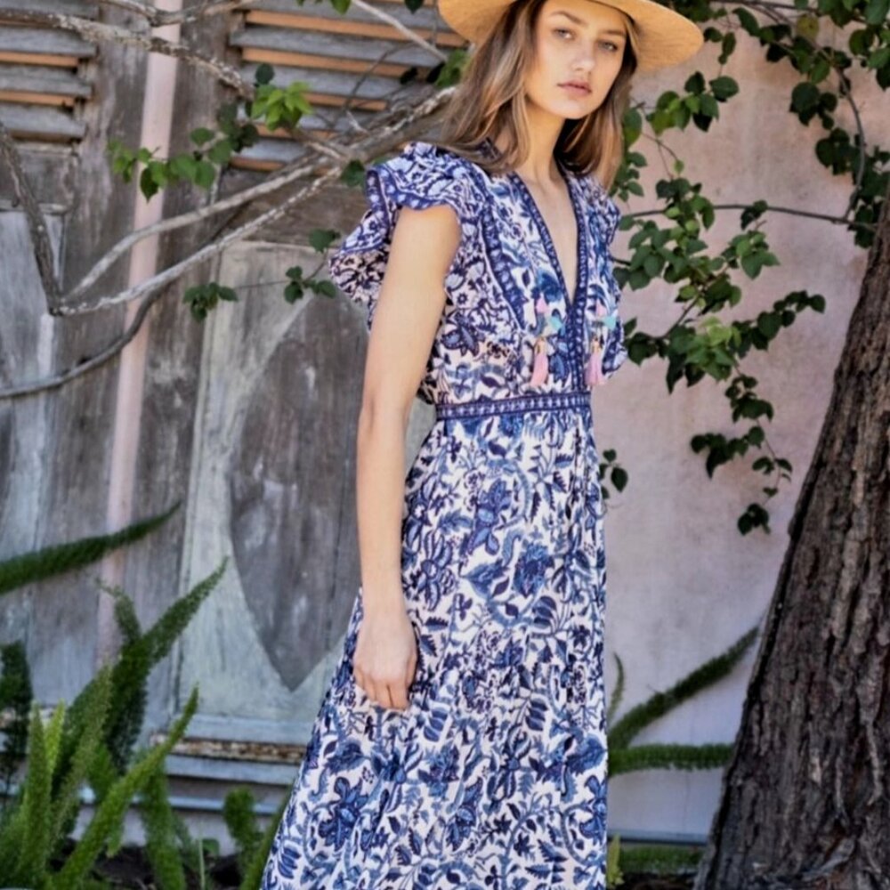 Alicia Bell Phoebe Ruffled V-Neck Maxi Dress